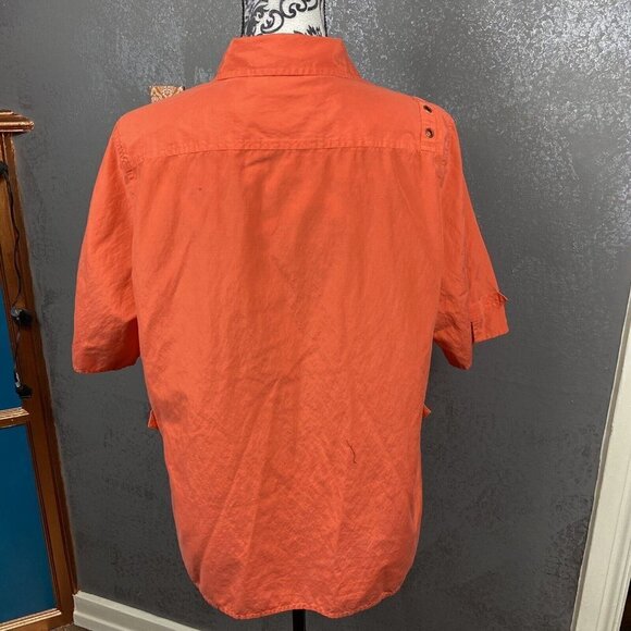 Alain Weiz Vintage Salmon Safari Button Up S/S Silk Blend Shirt Pocket. Size 14 - Picture 8 of 12